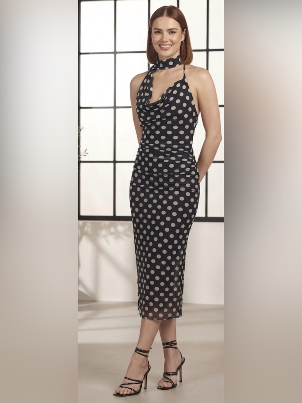 21 Saints Polka Dot Halter Midi Dress